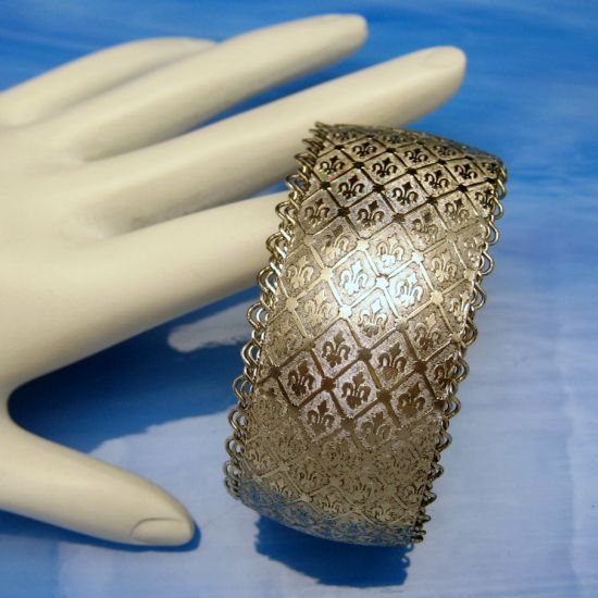 Julio Marsella Vintage Mesh Cuff Bracelet Wide Silvertone RARE Fleur