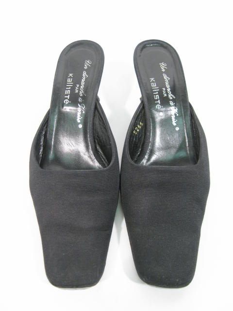 Kalliste Black Leather Slides Mules Heels Shoes Sz 38