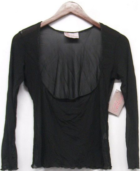 CHArms Stretch Mesh Top with 3 4 Sleeves Black Sz M L New