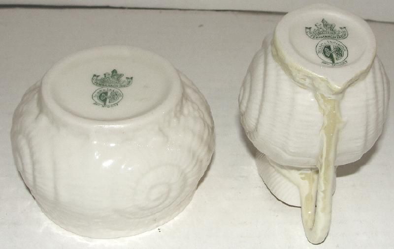 Belleek Toy Shell Creamer & Sugar Cobb Lustre 1st Green Mark 1946 1955