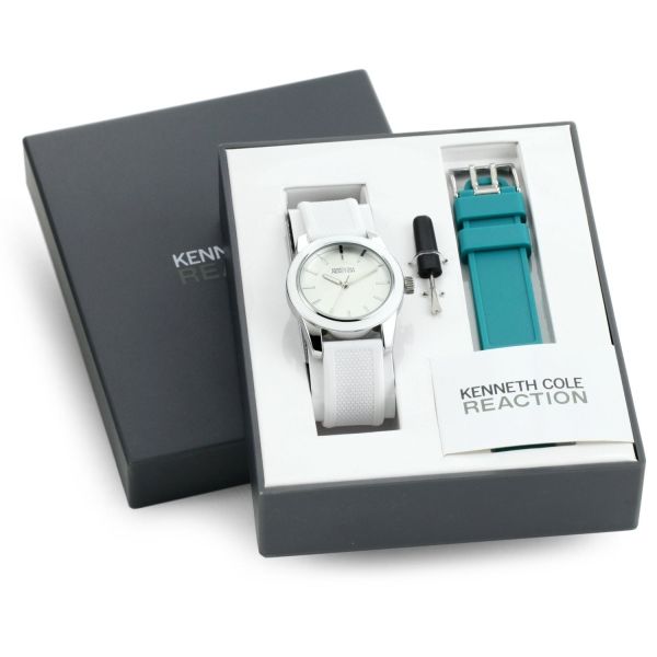 Kenneth Cole Reaction White Aqua Bands Womens RK6012 Rubber Watch