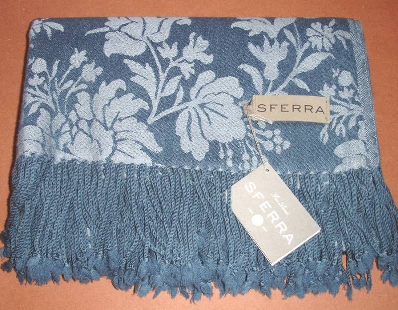 Sferra Kenton Merino Wool Throw Lake Blue Fringed New