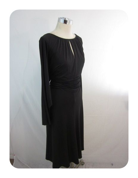 New London Times Black Jersey Keyhole Long Dolman Sleeve Dress 22W $