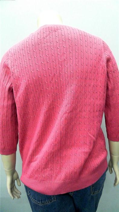 Kim Rogers Womens Petite 1x Comfort V Neck Cable Knit Sweater Pink