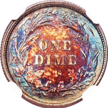 1892 Barber Dime NGC MS67 Spectacular Rainbow Toning Superb Gem Eye