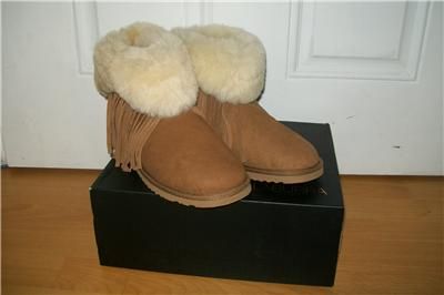 Koolaburra Fringed Chestnut Haley Ankle Bootie Shearling Boot Shoes Sz