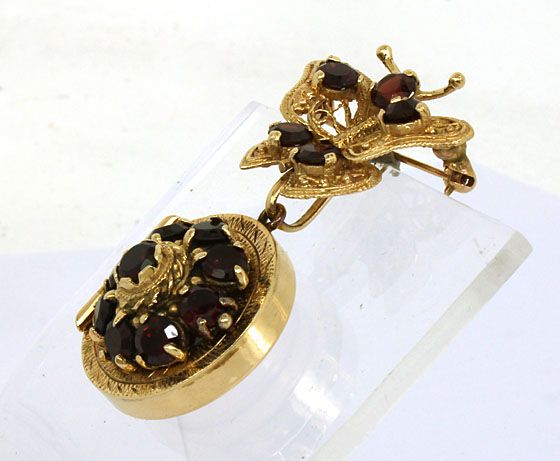 Vintage 14k Garnets Ladies Cover Watch Pin Brooch