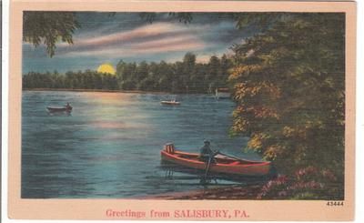 1947 Salisbury PA Beautiful Lake View Postcard