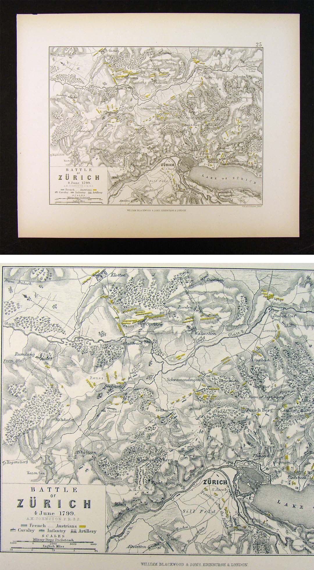 Military Map Napoleon Battle of Zurich 1799 Switzerland Europe