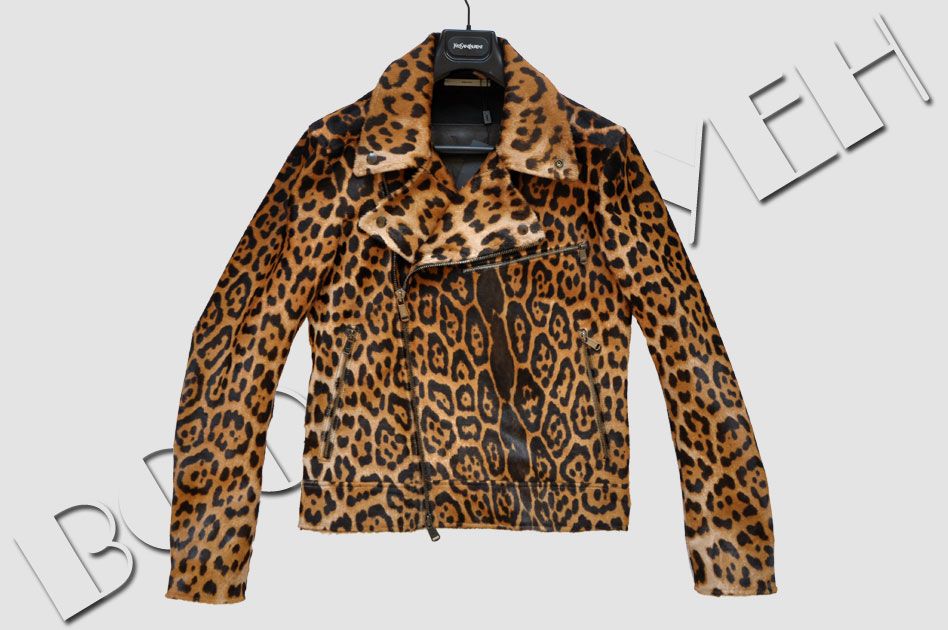 Yves Saint Laurent YSL Leopard Pony Skin Leather Biker Jacket SS2012