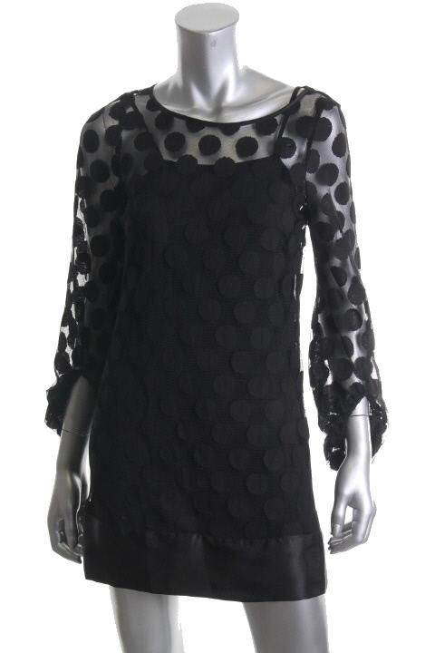 Laundry by Shelli Segal New Fishnet Patten Boatneck Little Black Dress