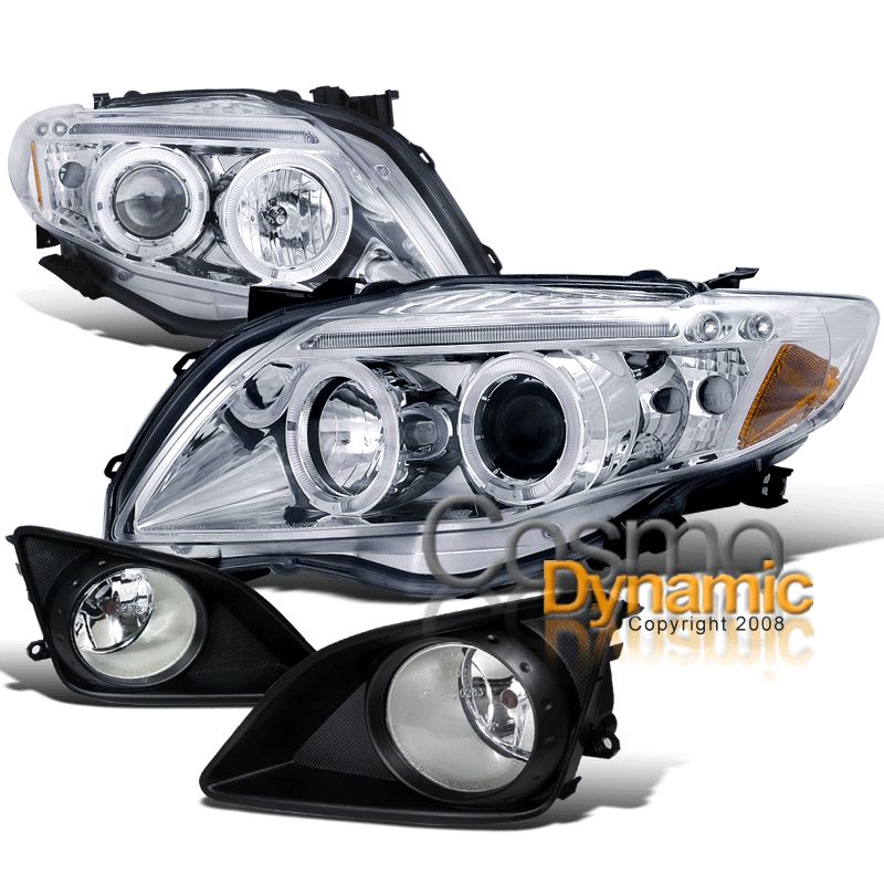 09 10 Toyota Corolla Chrome LED Halo Projector Headlights Clear Lens