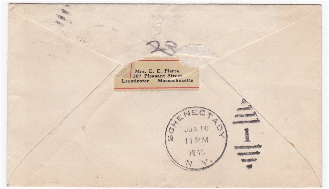 Leominster MA to Scotia New York 1940 Special Delivery Cover