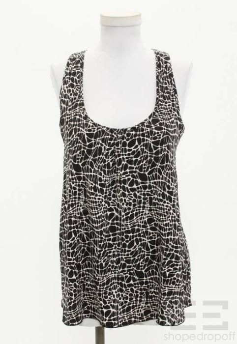 Alisha Levine Black Cream Silk Printed Racerback Top Size Medium