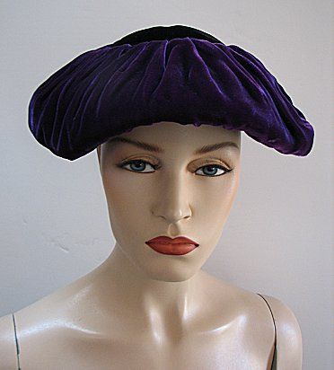 Vintage 1940s Purple Black Velvet Hat Stylish 1231