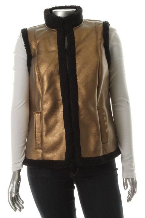 Ralph Lauren New Gold Fux Fur Contrast Trim Shearling Outerwear Vest