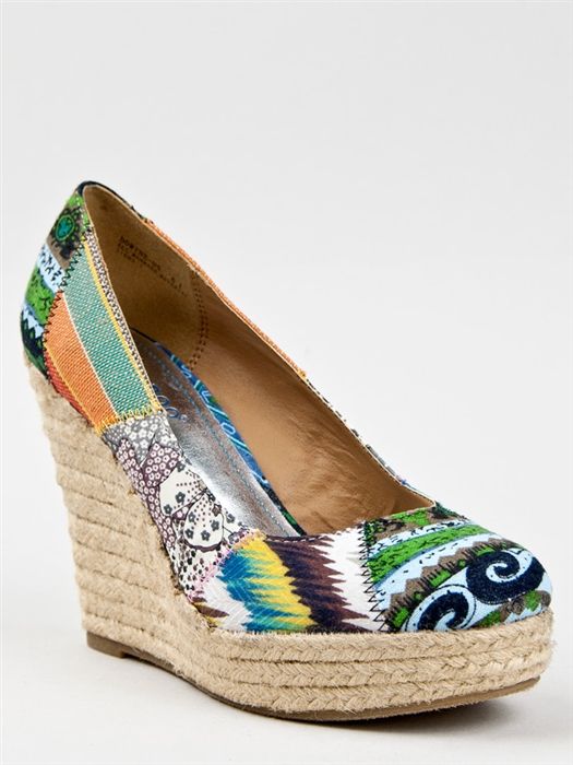 New Bamboo Women Casual Platform Wedge Heel Espadrille Sz Blue Multi