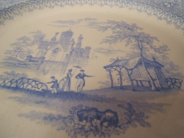 Mayer Longport Garden Scenery Blue Transferware Plate 9 3 8