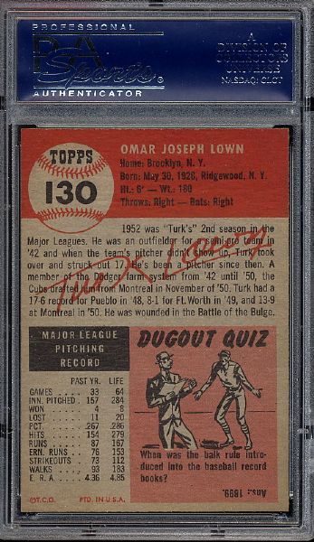 1953 Topps 130 Turk Lown Low Pop Nicely Centered PSA 8 NM MT