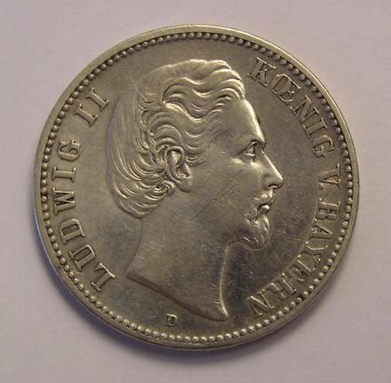 Germany Bavaria Silver 2 Mark 1876 Ludwig II