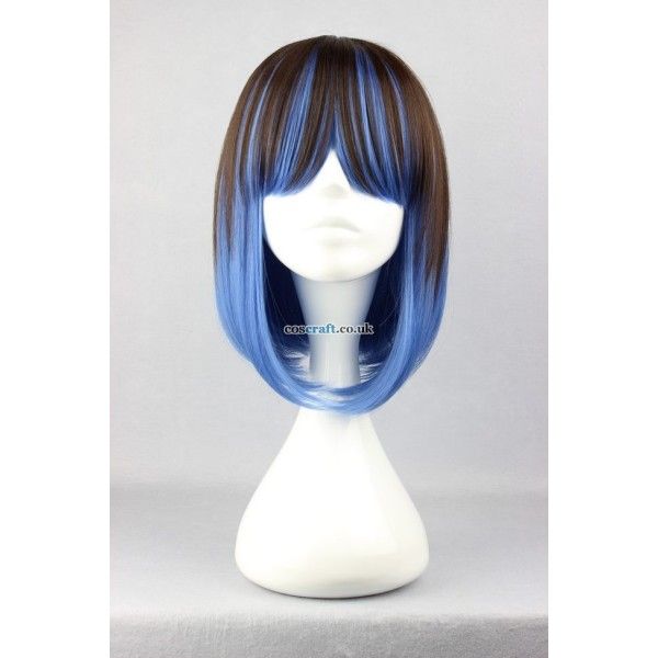 brown blue bob two toned lolita cosplay wig, UK SELLER, Maia style
