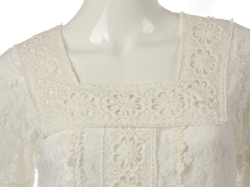 N41 Gorgeous Square Neck Crochet Lace Dress White Sz S