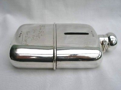 Fine Heavy Antique Victorian Solid Silver Glass Hip Flask