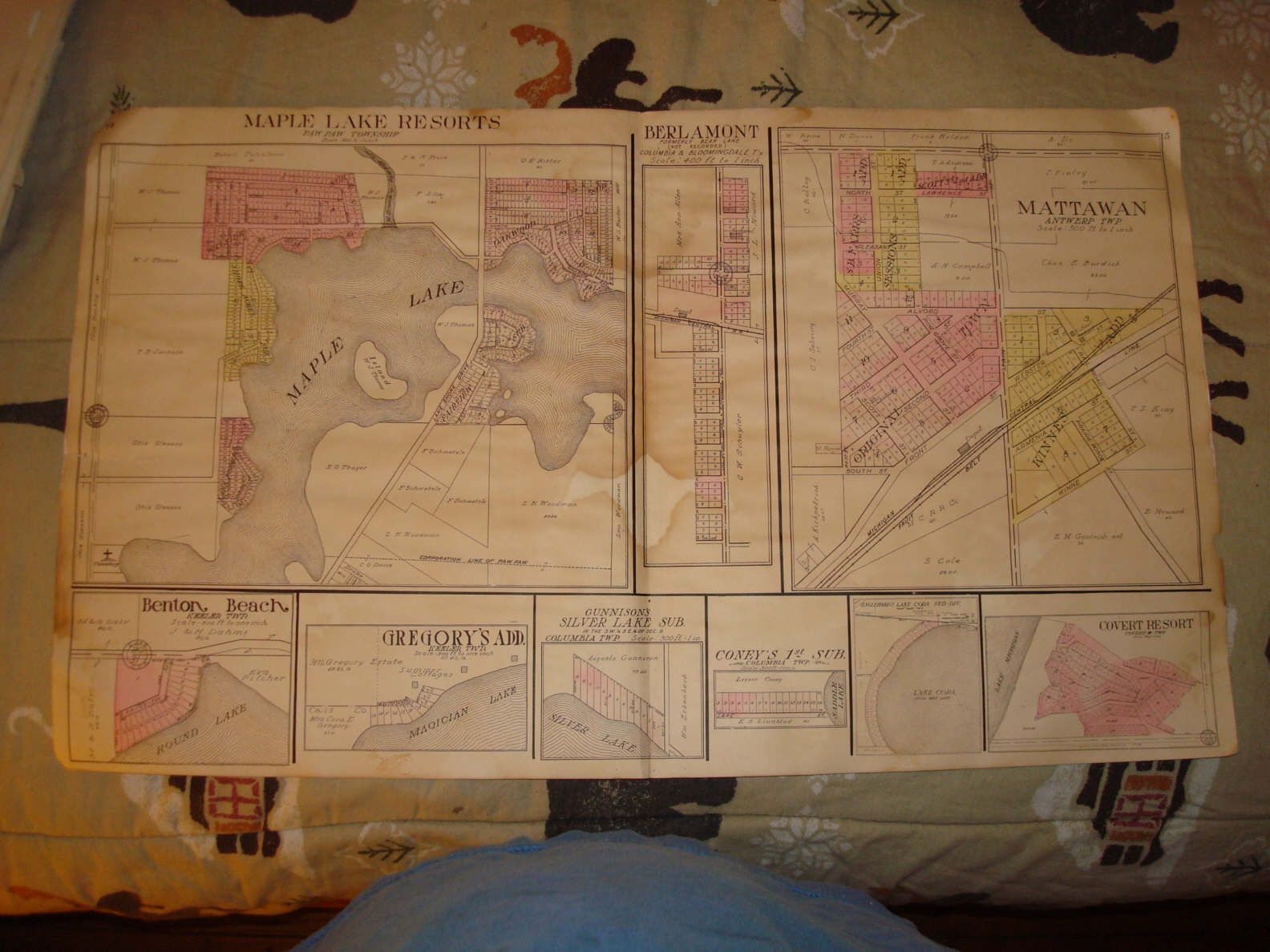 Mattawan Paw Paw Covert Michigan Antique Handclr Map