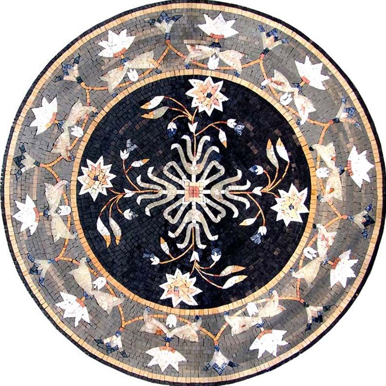 Medallion Mosaic Pattern Tile Stone Art Floor Tabletop