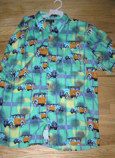 Marc Edwards Shirt XL Teal Woody Wagon Aloha Shirt