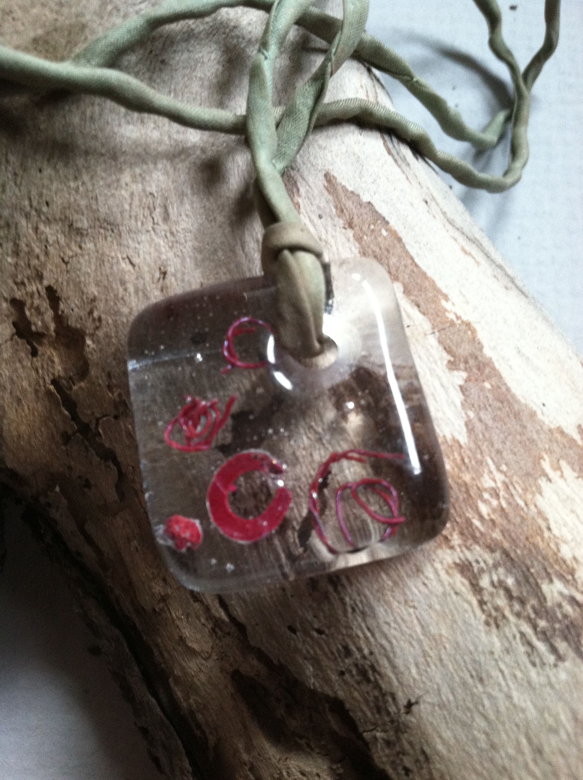 Fused Glass Hammered Copper Pendant OOAK Self Representing Artist SRA