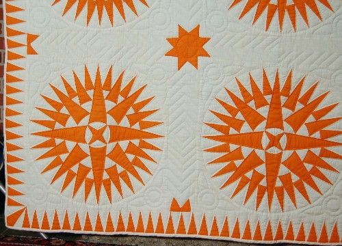 Vintage Mariners Compass Quilt Sawtooth Border Orange