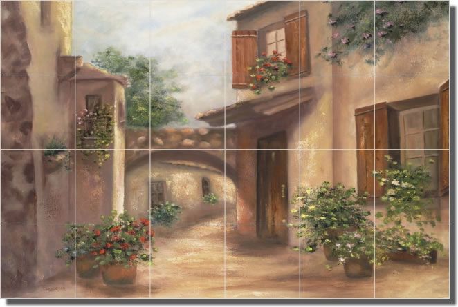 Martinelli Tuscan Buildings Floral Ceramic Tile Mural