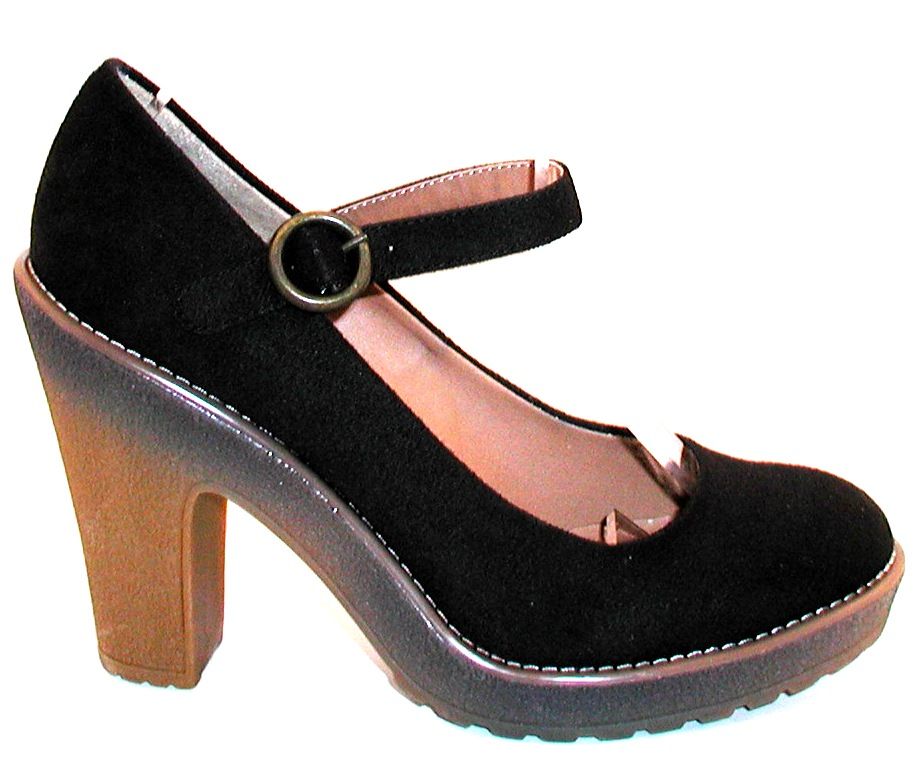 NW Black Suede Mary Jane Wedge Platform Womens Shoe 6