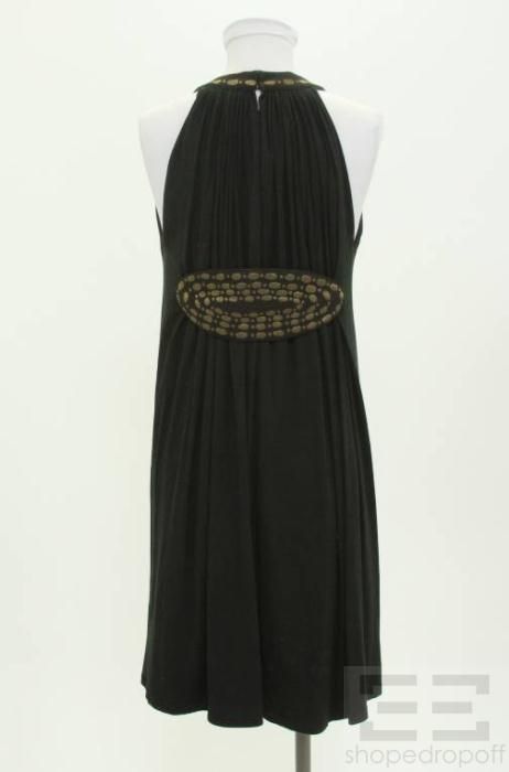 Martin Grant Black Jersey Knit & Gold Jacquard Sleeveless Dress Size