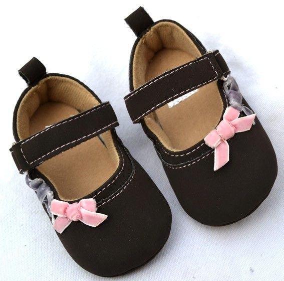 Brown Mary Jane Bows Toddler Baby Girl Shoes Size 2 3