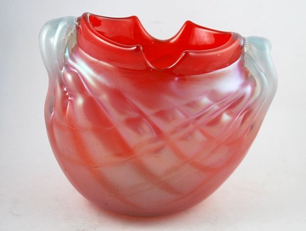 Hand Blown Red Signed Rodman Miller Glass Vessel Vase Tiffanys