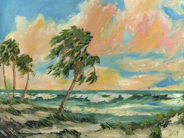 Old Melbourne Beach Florida Original Seascape Impression Oil