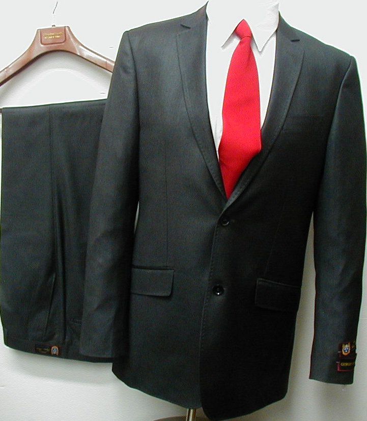 Mens Gray Slim Fit Sharkskin Dress Suit 36 s Short New