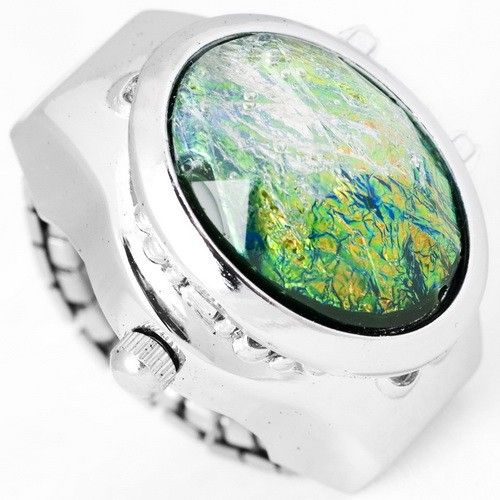 Unisex Womens Mens Synthetic Emerald Finger Watch Ring