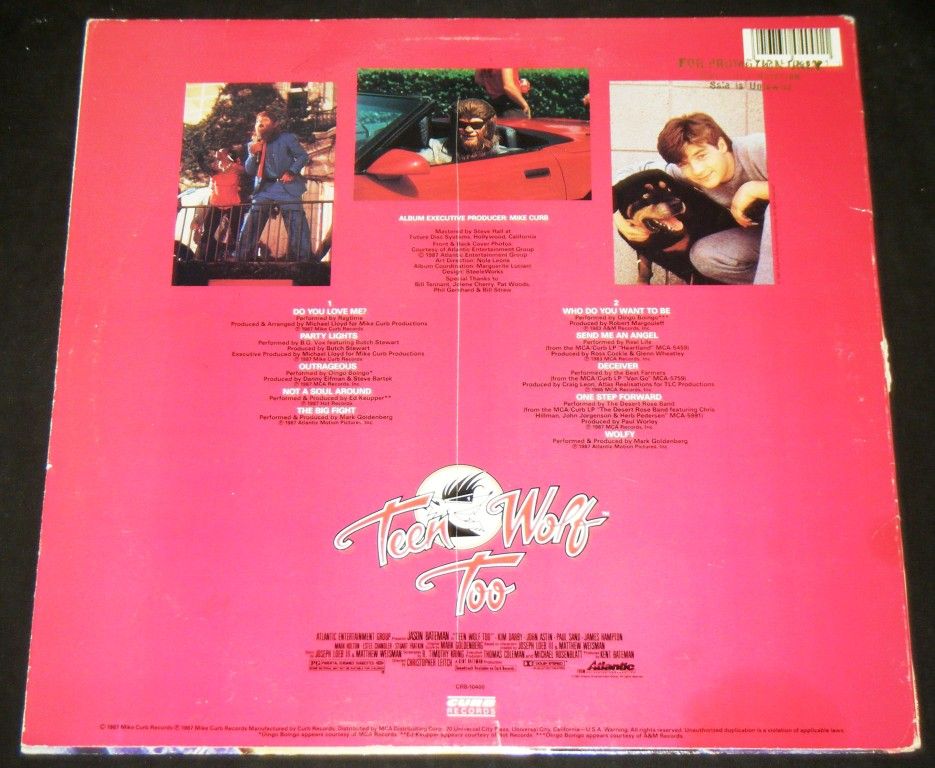 Too Motion Picture Soundtrack 33 RPM Record Curb Records 1987