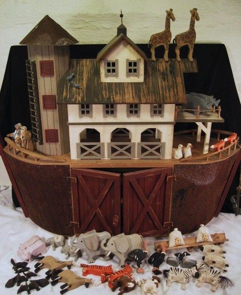 Millwood Toy Co Noahs Ark Carved Wood Folk Art Barn