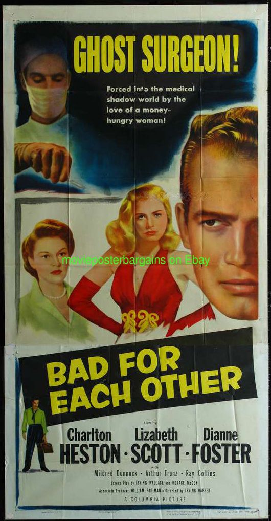 Bad for Each Other Movie Poster Three Sheet 1953 Charlton Heston