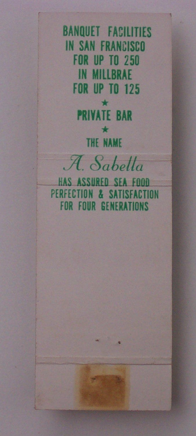 1950s Matchbook Sabella Fish Grotto Capri Millbrae CA