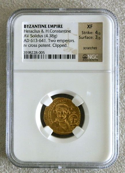 613  641 AD GOLD BYZANTINE SOLIDUS HERACLIUS & H. CONSTANTINE NGC