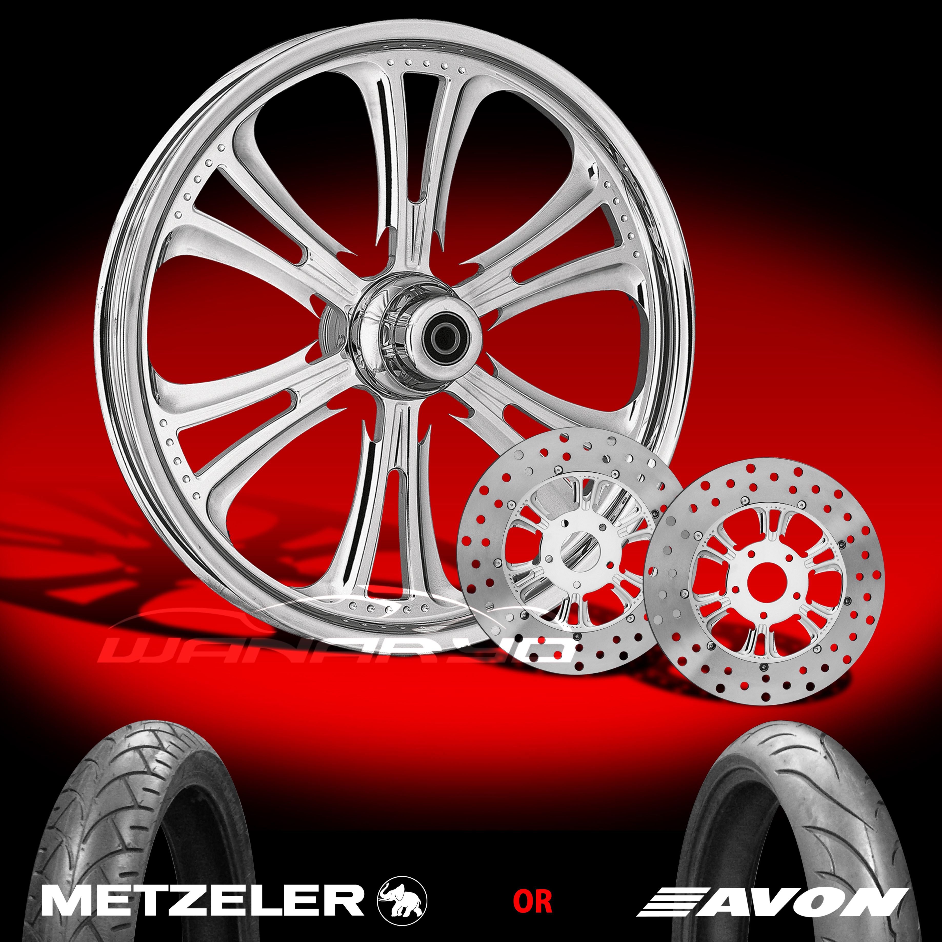 Czar Chrome 21 Front Wheel, Tire & Dual Rotors for 2000 13 Harley