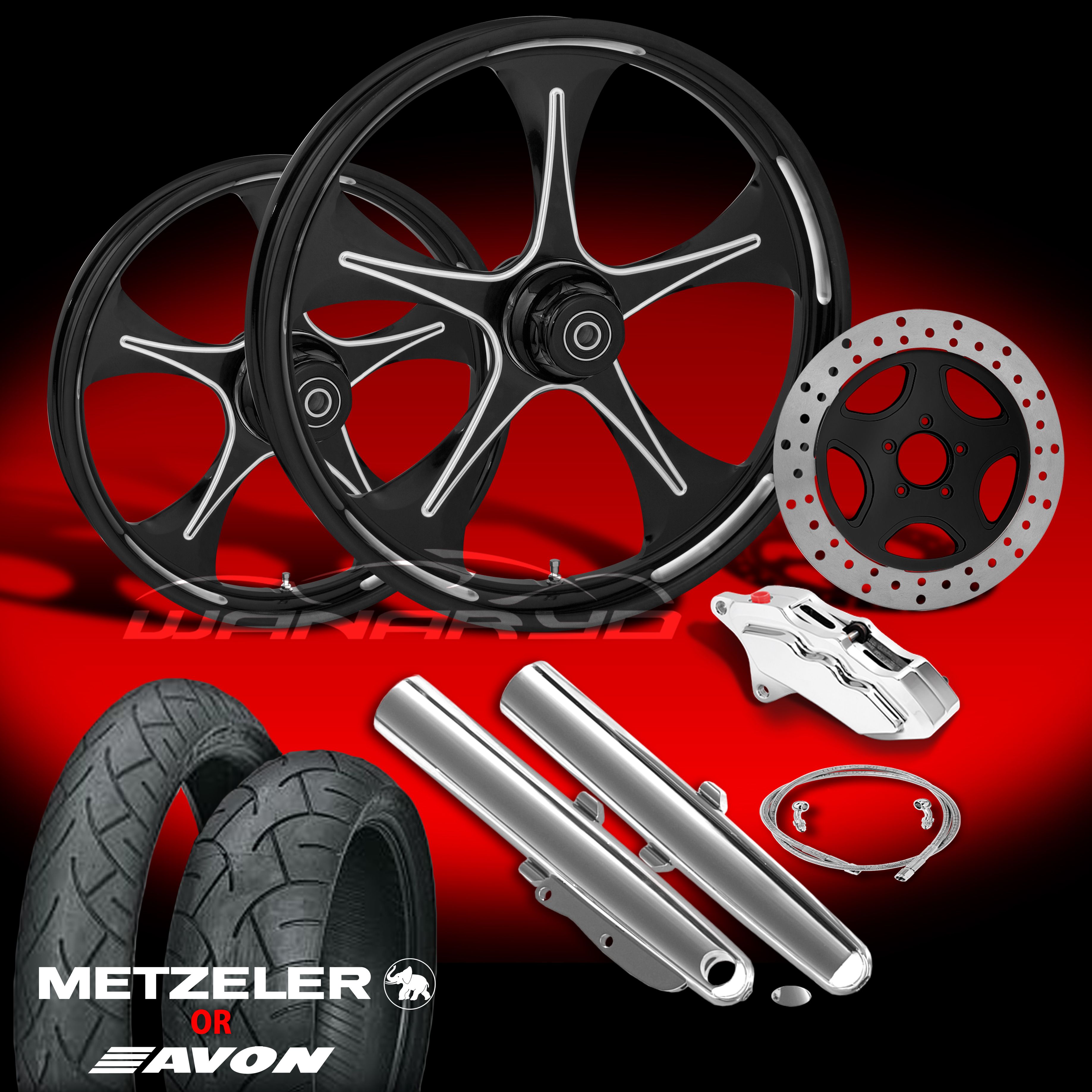 Stratos Eclipse 21 Wheels, Tires & Single Disk Kit for 2009 13 Harley
