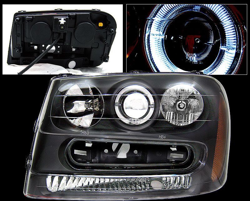 02 03 04 05 Chevy Trailblazer Halo Black Head Lights