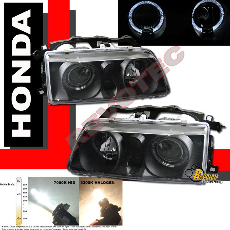 90 91 Civic CRX Halo Projector Head Lights 7000K HID BK