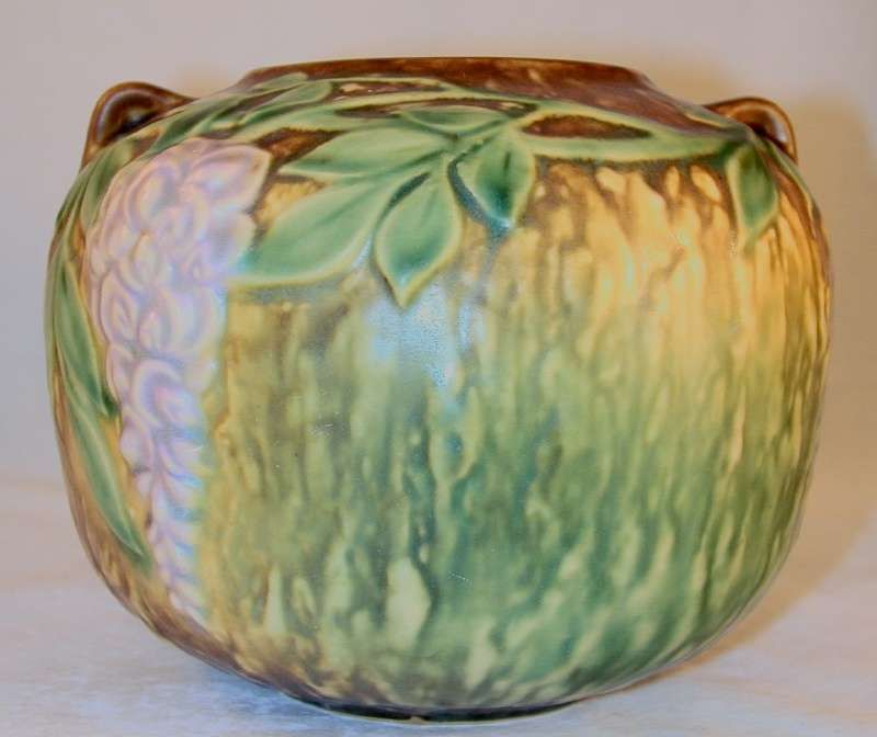 RARE Roseville Pottery Wisteria Brown Squat Vase